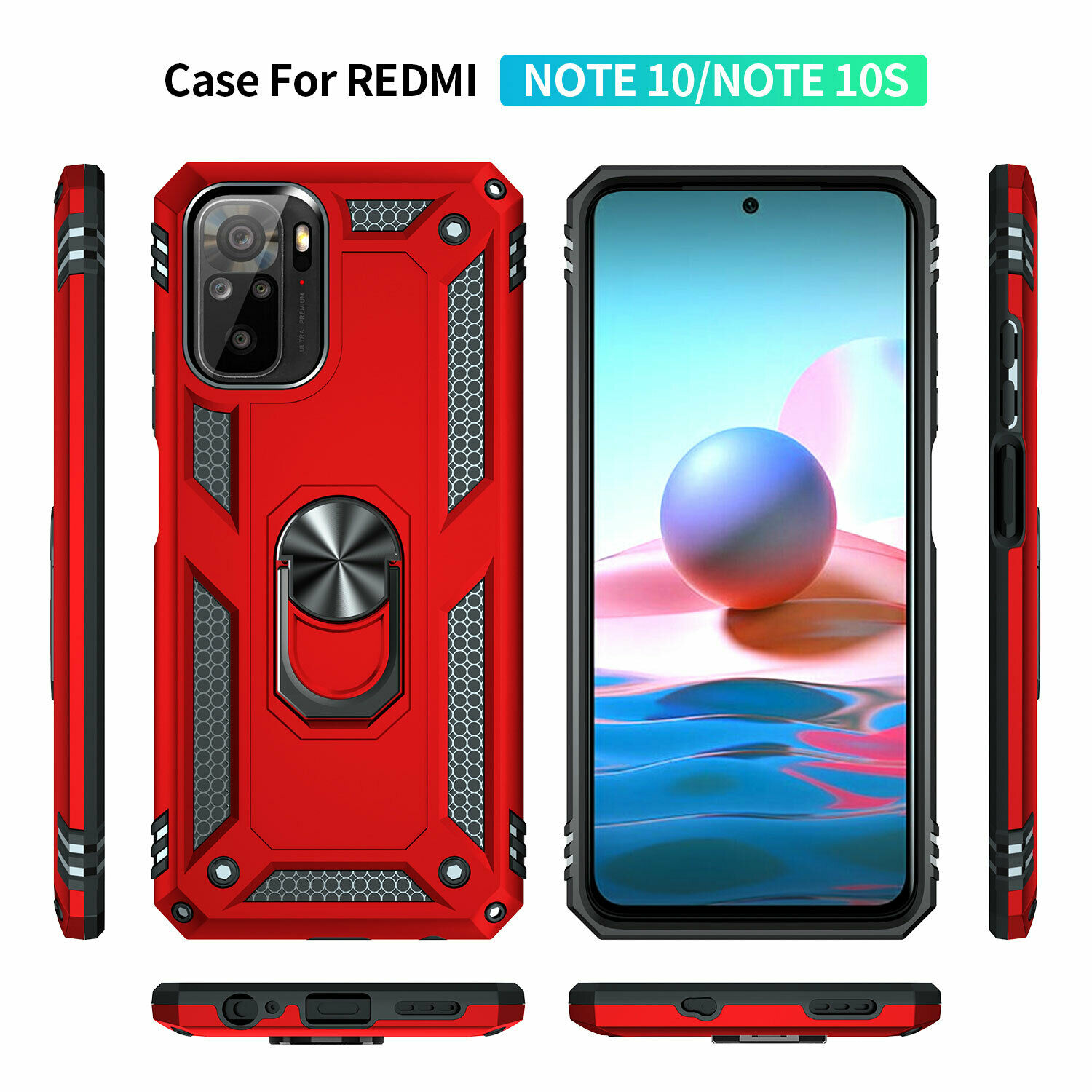 Protectores para celular  para Xiaomi  Redmi Note 10 / 10s Funda reforzada con anillo v2 Rojo